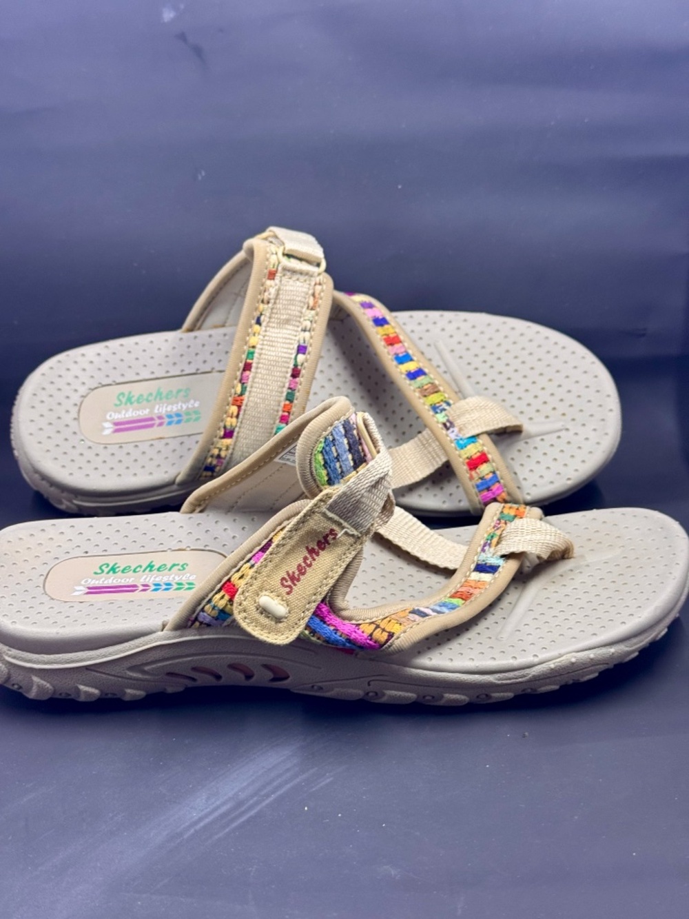 Women's Skechers Size 8 Reggae - Mad Swag - Tan Natural Slide Sandals #41124 - Picture 7 of 10